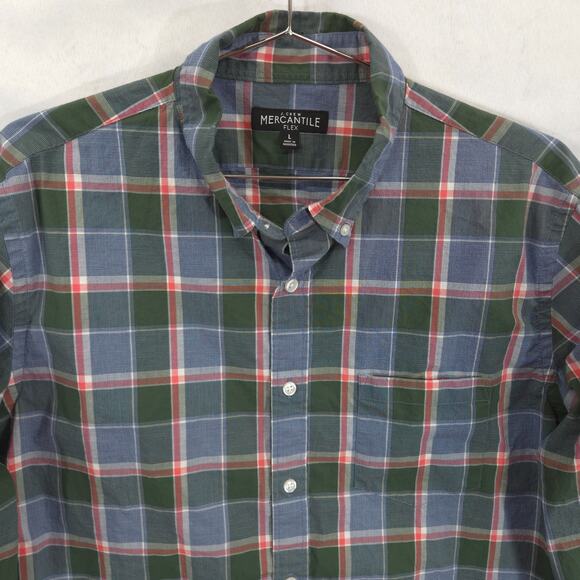J Crew Shirt Mens L Green Plaid Casual Front Pocket Flex Long Sleeve Button Down - Picture 2 of 7
